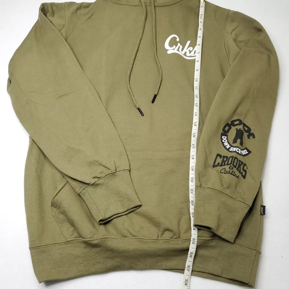 Crooks & Castles Mens Logo Graphic Pullover Hoodie Sweatshirt Olive Green - Picture 16 of 16